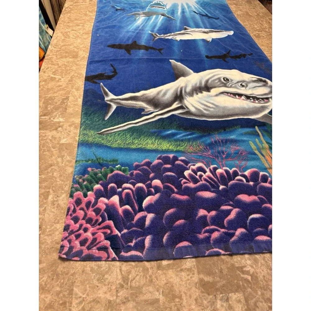 Ocean Shark Underwater Coral Reef Beach Towel Under the Sea Aquatic 27